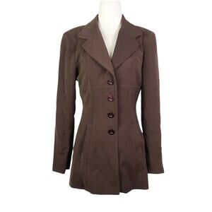 Vintage 90s Bebe Chocolate Brown Button Front Blazer Jacket 6